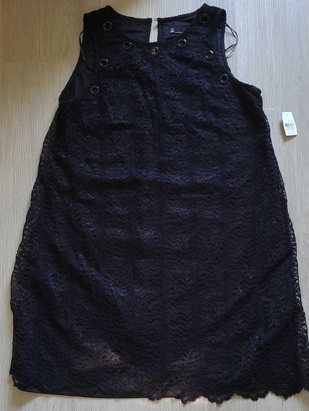 Chetta B Black Lace Dress with Grommet Detail